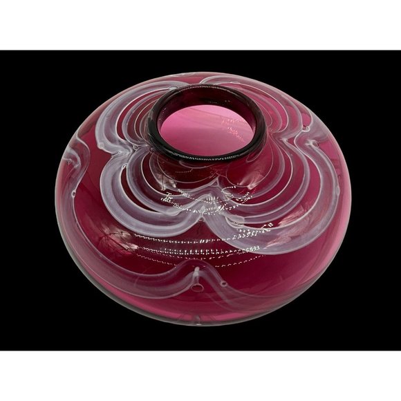 Hand Blown Gordon Redmond Cranberry with White Swirls Vase, Signed & Dated 1994 - Picture 2 of 16